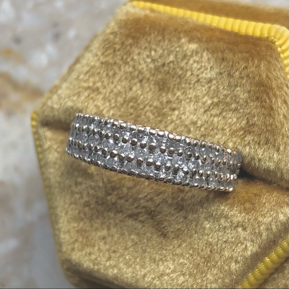 Vintage 1 Carat Diamond Three Row Pave Yellow Gold Stack Band Ring - Picture 9 of 13
